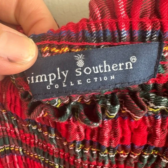 SIMPLY SOUTHERN TARTAN red PLAID smocked nap dress size large - Picture 7 of 8